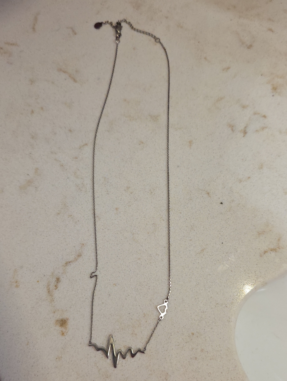 Sterling Silver Heartbeat Wave Necklace - Silver